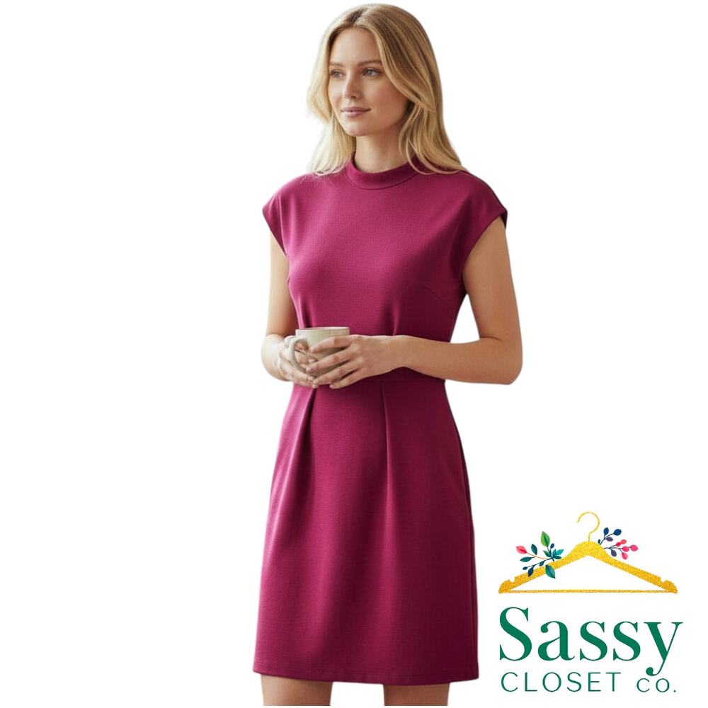 ✨ CLOSET LONDON Plum Cap Sleeve Pencil Dress NWT 6 Wedding Guest 🥂